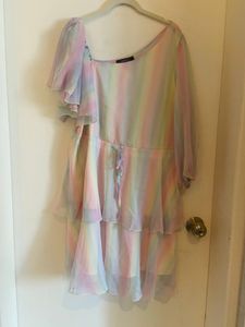 Pastel Rainbow One Shoulder Dress
