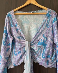 Swirl Print Mesh Tie-Front Top