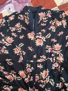 Chic Floral Print Collared Shirt  a line frock