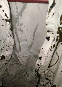 White &amp; Black Splatter Print Crop Jacket