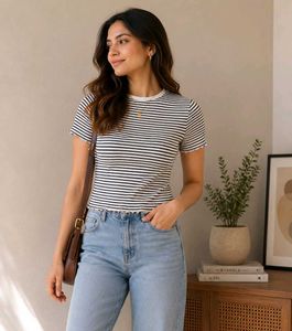 Striped Lettuce Trim T-Shirt