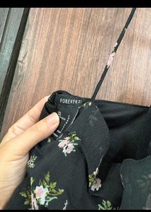 Black Floral Ruched Crop Top