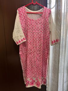 Pink Chikankari embroidery Kurta