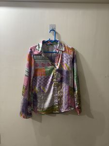 Bohemian Patchwork Print Satin Shirt