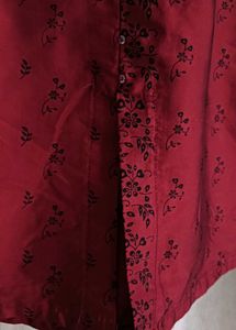 Dark Red Printed Kurti with Front Button Detail