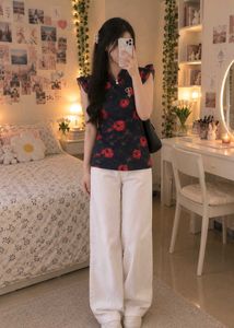 Chic Floral Navy Blue Kurta Top