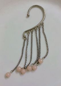 Elegant Ear Cuff with Pink Stone Dangles