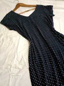 Navy Blue Polka Dot Midi Dress