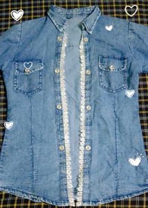 Denim Shirt with Lace Trim
