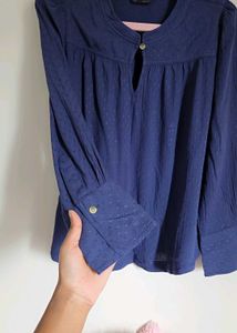Elegant Navy Blue Textured Blouse