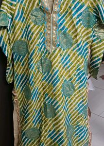 Embroidered Kurta with Blue &amp; Green laheriya wit