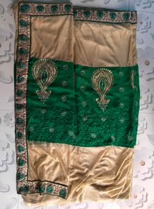Green &amp; Gold Embroidered Saree