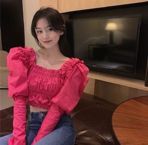 Chic Pink Puff Sleeve Smocked Top
