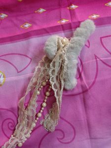 Cream Pearl &amp; Ribbon Scrunchie