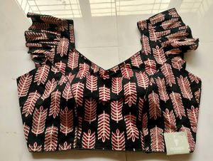 Leaf Print Blouse With Ruffled Sleeves