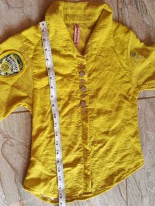 Yellow Button-Up Shirt with Patches