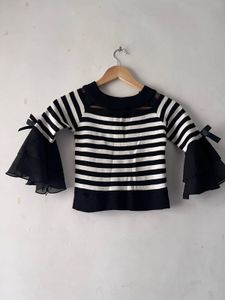 Striped Bell Sleeve Crop Top