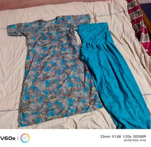 Beautiful Floral Print Kurta with Teal Pants