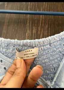 Blue Eyelet Cropped Top