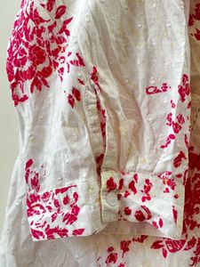 White &amp; pink floral cotton shirt 🌸