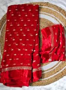Karva Chauth Special Red &amp; Gold Embellished Saree