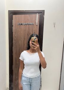 h&m White Smocked Off-Shoulder Top