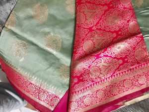 Pista and Pink Exquisite Silk Saree with Zari Work