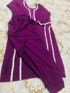 Purple Kurta Set with White Embroidery
