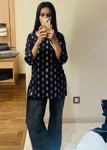 Stylish Black Short Kurti with Intricate Print