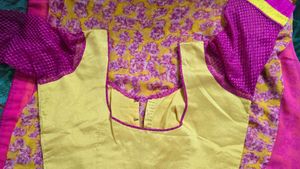 “Yellow &amp; Pink Floral Print Saree – Elegant &amp; Vibr