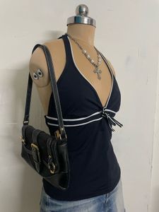 Black Halter Top with White Trim