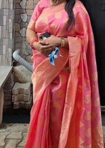 Elegant Pink Silk Embellished Saree