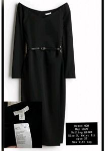 H&M Elegant Black Midi Dress with Belt