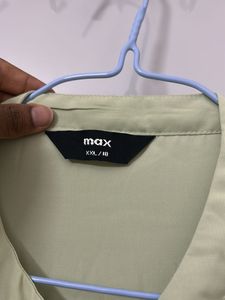 Pastel Green Pleated Button-Up Blouse