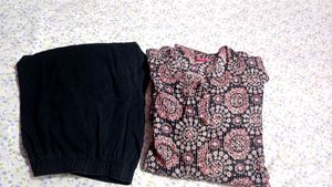 Printed Kurta with Black Bottom