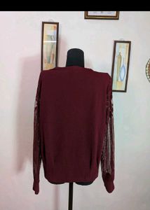 Elegant Maroon Lace Sleeve Top