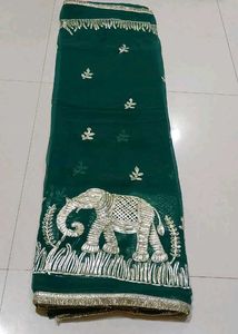 Emerald Green Saree with Elephant Motif