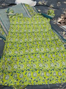 Green Floral Block Print Kurta Set