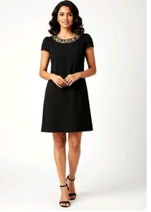 Embellished neck, short ,shiftvdress