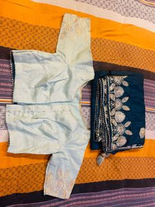 Saree with stitched blouse Elegant Embroidered Sil