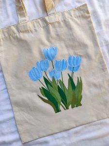 Blue Flower Painted Tote Bag🌿💙