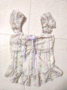 Floral Corset Top with Ribbon Detail