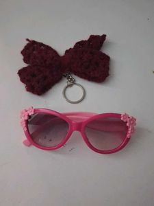 Cute Pink Sunglasses & Bow Keychain Set