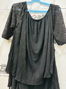 Black Lace Sleeve Tiered Top