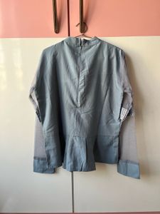 Elegant Gray Tie-Neck Blouse