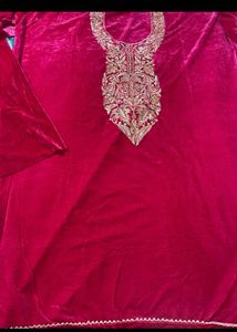 Embroidered Velvet Kurti N Bottom Set