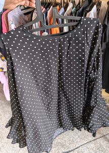 Chic Black Polka Dot Bell Sleeve Top