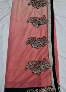 pink ombre saree with velvet border