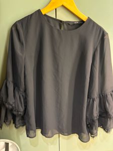Elegant Black Bell Sleeve Lace Top