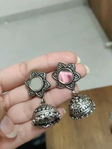 Oxidized Silver Jhumka Earrings Set of 3